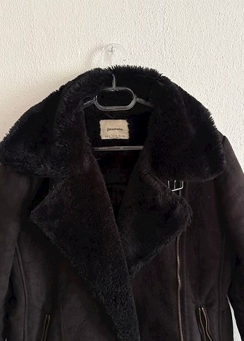 Kürklü Siyah Süet Biker Ceket - Görsel 2