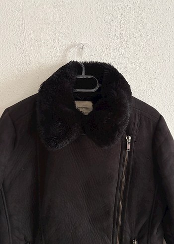 Kürklü Siyah Süet Biker Ceket - Görsel 5