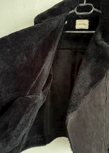 Kürklü Siyah Süet Biker Ceket - Görsel 3