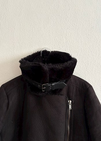 Kürklü Siyah Süet Biker Ceket - Görsel 8
