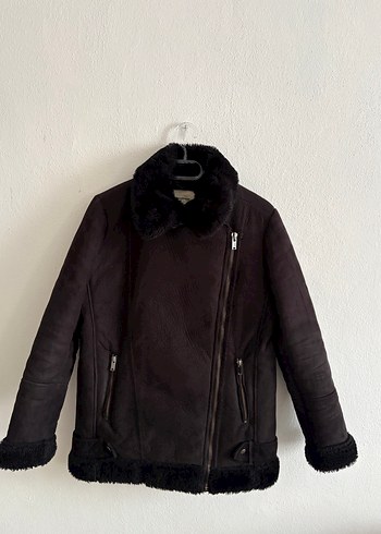 Kürklü Siyah Süet Biker Ceket - Görsel 4