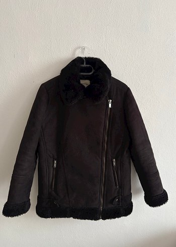 Kürklü Siyah Süet Biker Ceket - Görsel 6