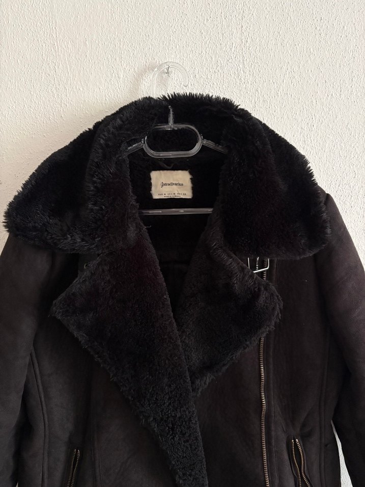 Kürklü Siyah Süet Biker Ceket - Görsel 2