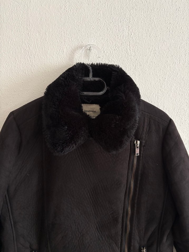 Kürklü Siyah Süet Biker Ceket - Görsel 5