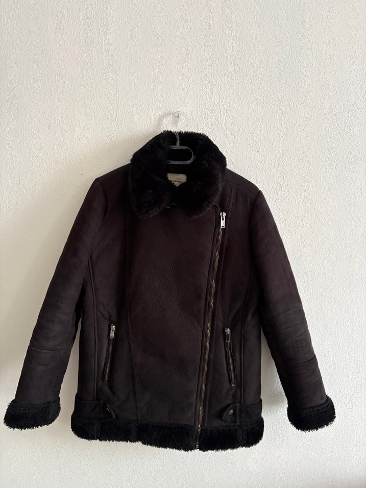 Kürklü Siyah Süet Biker Ceket - Görsel 4