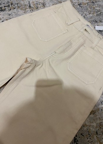 27 Beden Düğmeli krem uzun Kadın Kot Pantolon