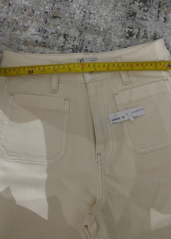27 Beden beyaz Renk Düğmeli krem uzun Kadın Kot Pantolon