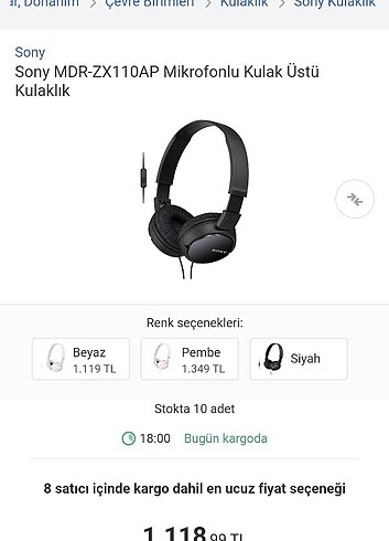 Sony Kablolu Kulaküstü Kulaklık