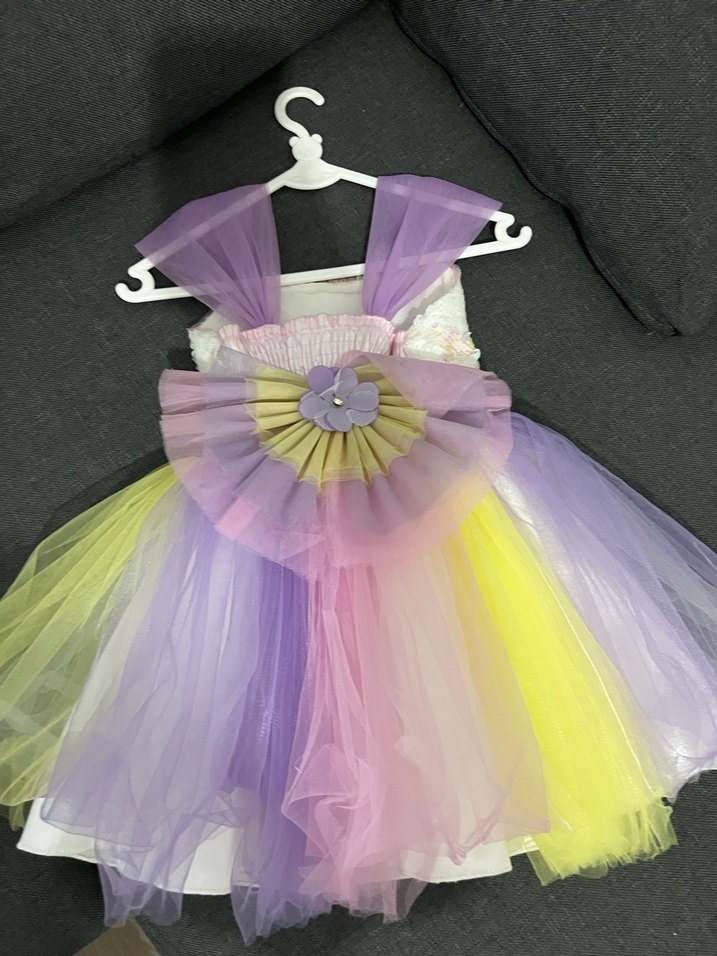 Kız Çocuk Çok Renkli Fırfırlı Abiye Elbise - Görsel 2