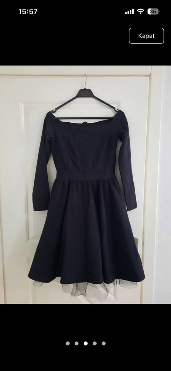 Uzun Kollu Siyah Kayık yaka elbise - Görsel 3