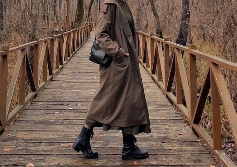 Kadın Kemerli Uzun Koyu Haki Trençkot - Görsel 2