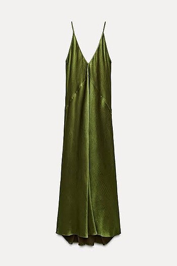 l Beden yeşil Renk Zara saten slip elbise