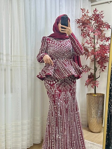 universal Beden bordo Renk Abiye k!r@lama 36.38,40,42