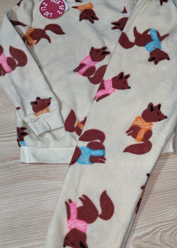 Kız Çocuk Kahverengi Baskılı Polar Pijama Takımı