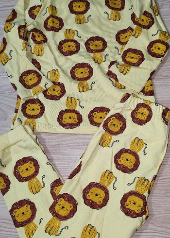 4 Yaş Beden sarı Renk Renkli Baskılı Uzun Kollu Erkek Pijama Takımı