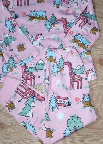 24-36 Ay Beden Kız Çocuk Pembe Desenli Pijama Takımı