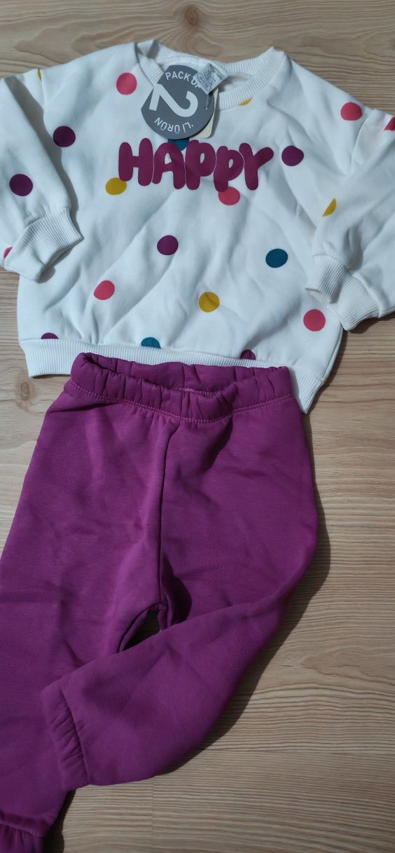 Renkli Baskılı Uzun Kollu Örgü Bebek Kız Takımı - Görsel 3