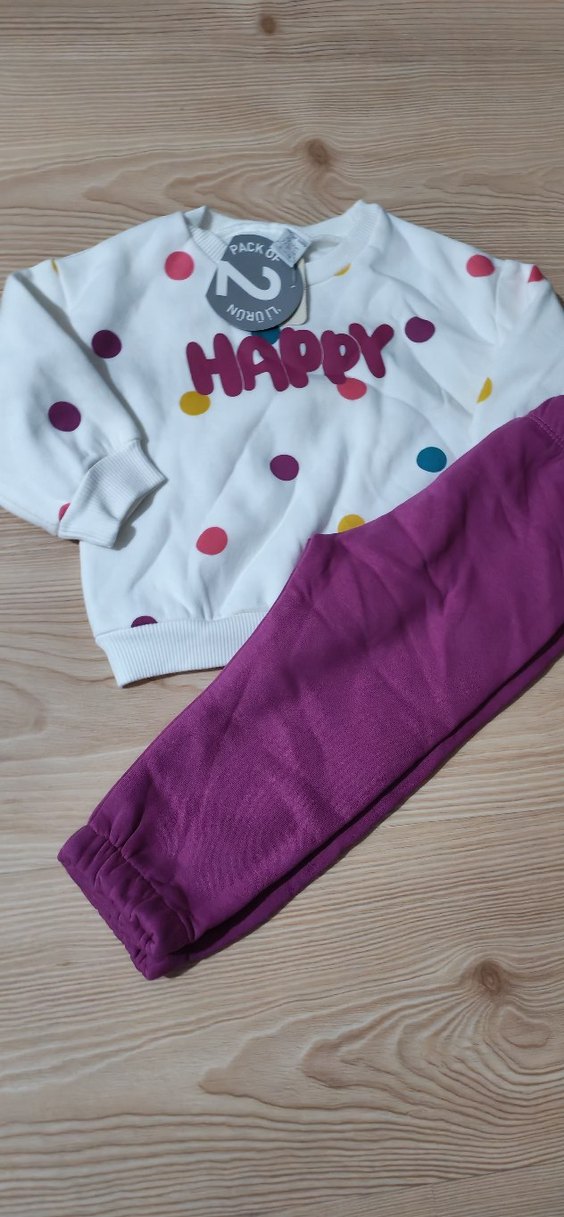 Renkli Baskılı Uzun Kollu Örgü Bebek Kız Takımı - Görsel 2