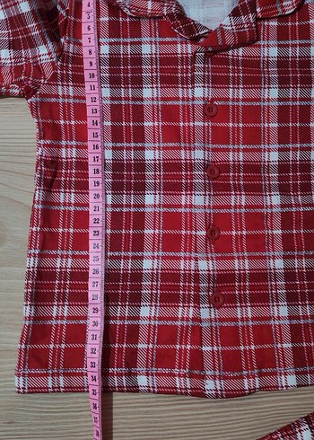 Kırmızı Ekose Düğmeli Pijama Takımı - Görsel 5