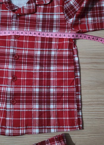 Kırmızı Ekose Düğmeli Pijama Takımı - Görsel 4