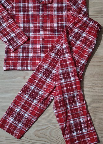 Kırmızı Ekose Düğmeli Pijama Takımı - Görsel 2