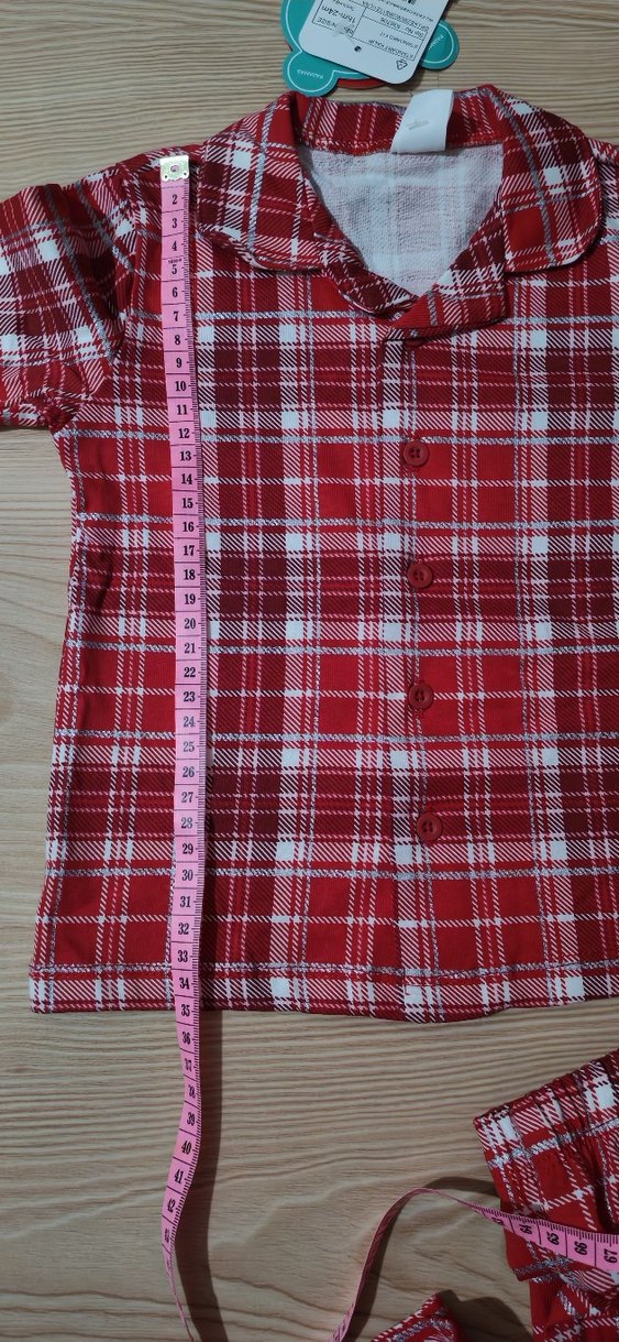 Kırmızı Ekose Düğmeli Pijama Takımı - Görsel 5