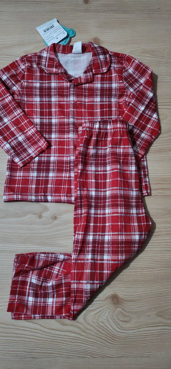 Kırmızı Ekose Düğmeli Pijama Takımı - Görsel 3