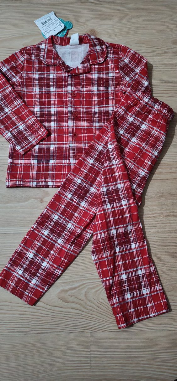 Kırmızı Ekose Düğmeli Pijama Takımı - Görsel 2