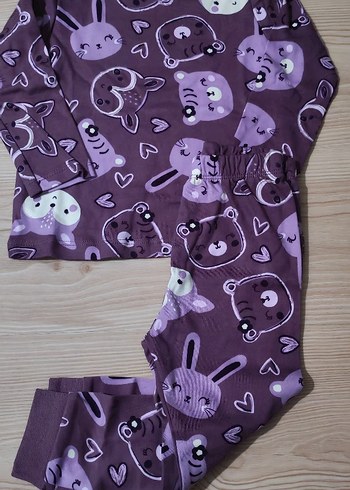 Kız Çocuk Mor Desenli Uzun Kollu Pijama Takımı - Görsel 4