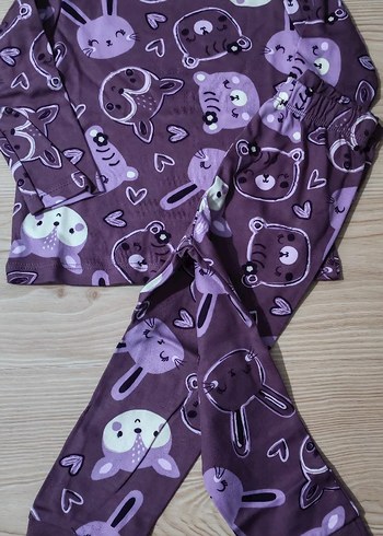 Kız Çocuk Mor Desenli Uzun Kollu Pijama Takımı - Görsel 2