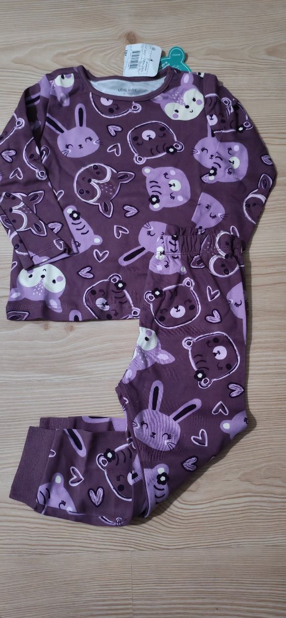 Kız Çocuk Mor Desenli Uzun Kollu Pijama Takımı - Görsel 4