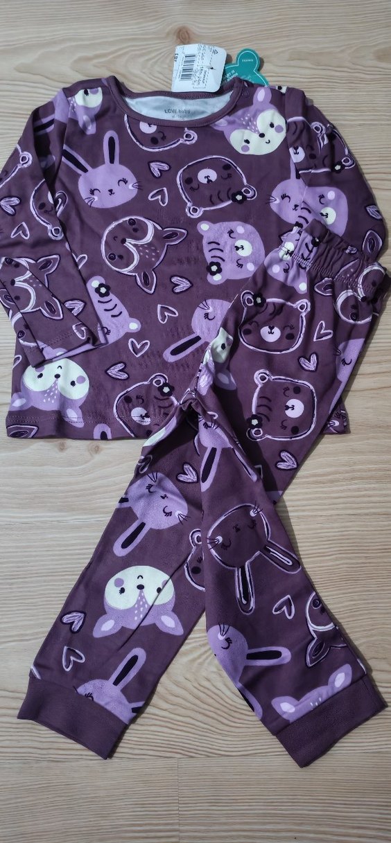 Kız Çocuk Mor Desenli Uzun Kollu Pijama Takımı - Görsel 2