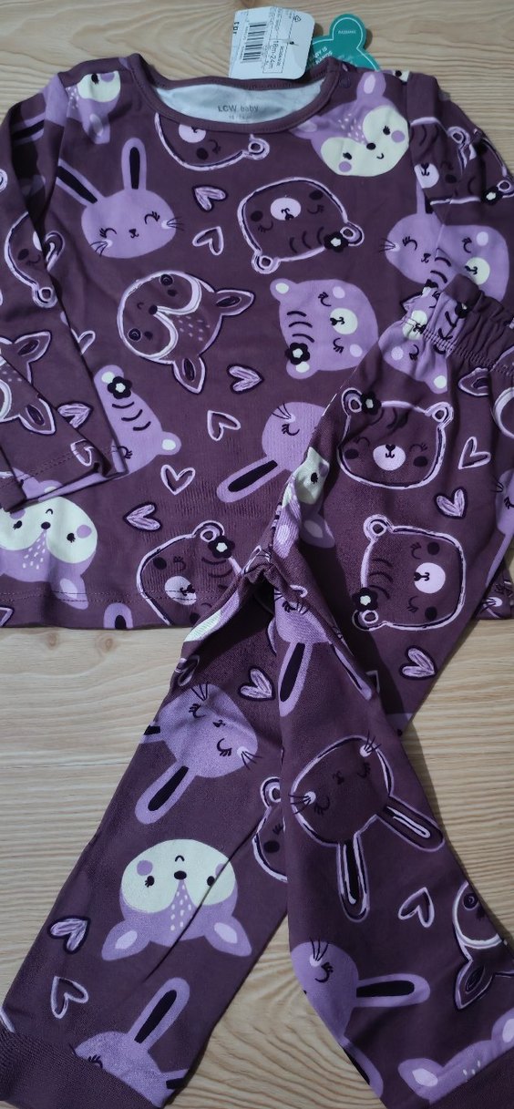 Kız Çocuk Mor Desenli Uzun Kollu Pijama Takımı - Görsel 3