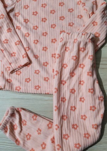 Pembe Çiçek Desenli Bebek Kız Pijama Takımı - Görsel 4