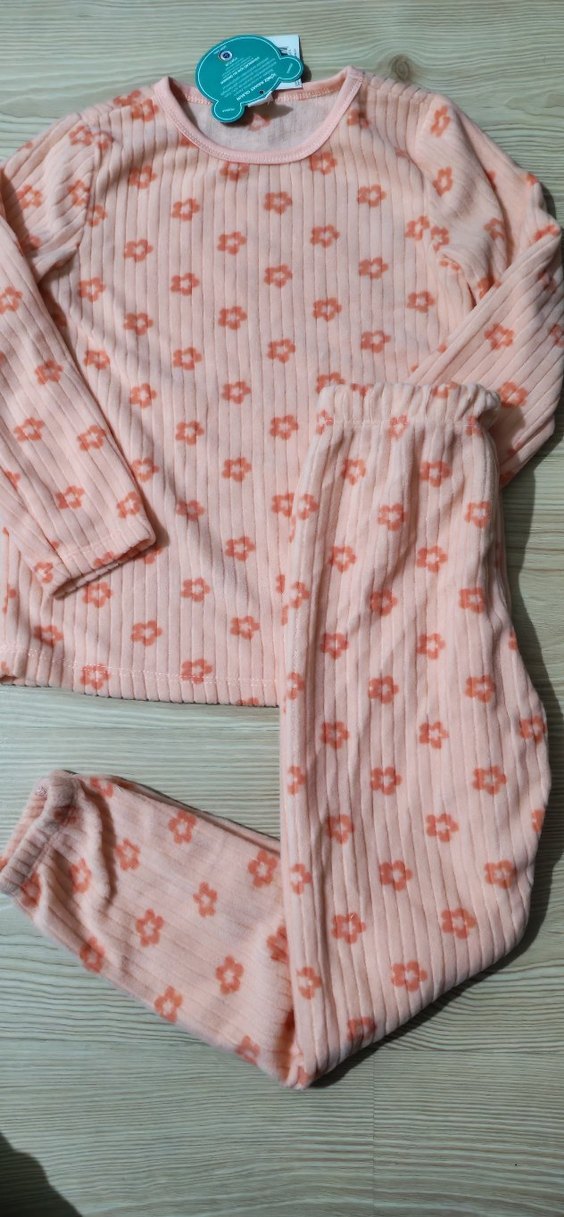 Pembe Çiçek Desenli Bebek Kız Pijama Takımı - Görsel 4