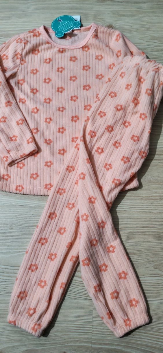 Pembe Çiçek Desenli Bebek Kız Pijama Takımı - Görsel 2