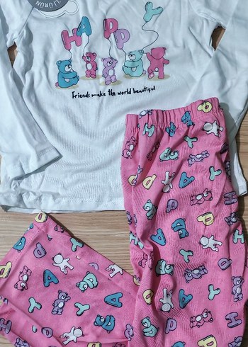 Kız Çocuk Pamuklu Pembe Baskılı Pijama Takımı - Görsel 4