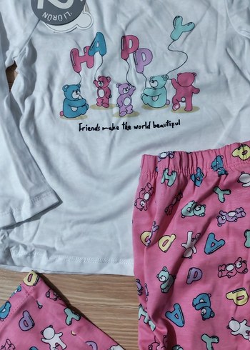 Kız Çocuk Pamuklu Pembe Baskılı Pijama Takımı - Görsel 5