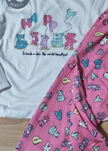 Kız Çocuk Pamuklu Pembe Baskılı Pijama Takımı - Görsel 3
