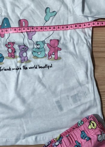 Kız Çocuk Pamuklu Pembe Baskılı Pijama Takımı - Görsel 6