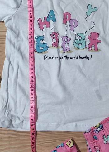 Kız Çocuk Pamuklu Pembe Baskılı Pijama Takımı - Görsel 7