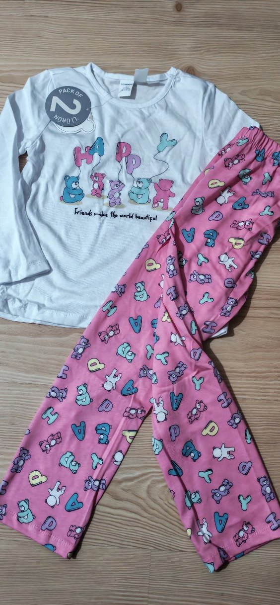 Kız Çocuk Pamuklu Pembe Baskılı Pijama Takımı - Görsel 2
