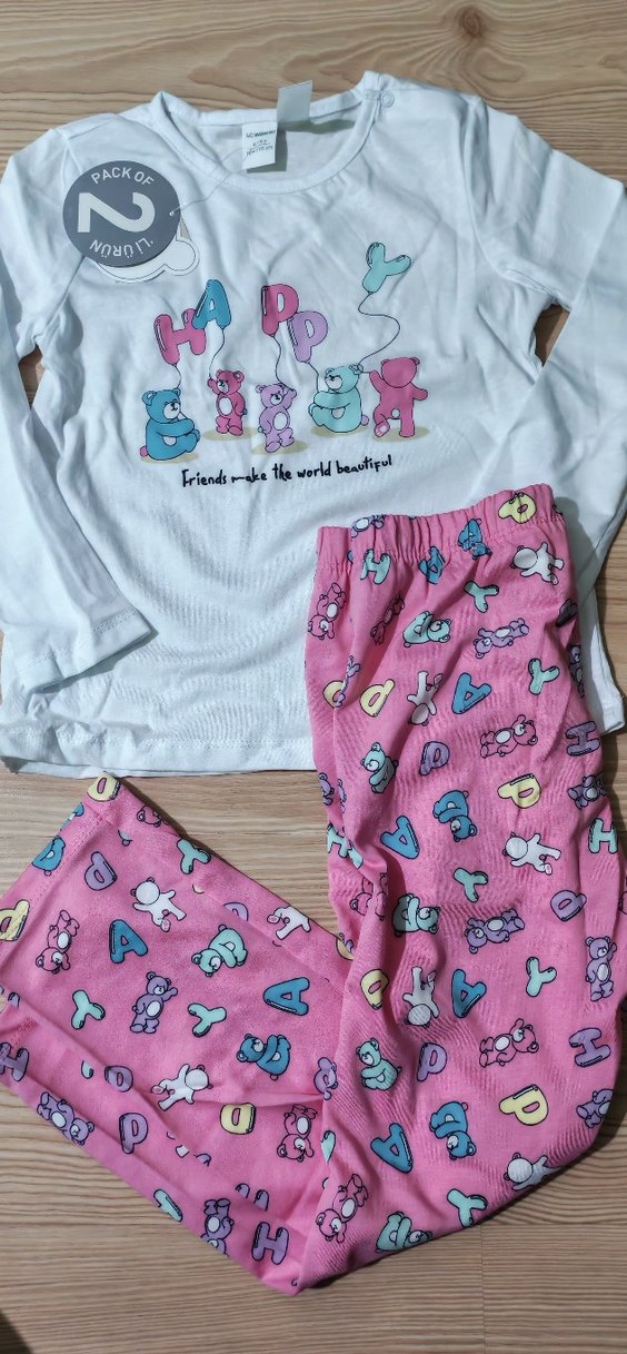 Kız Çocuk Pamuklu Pembe Baskılı Pijama Takımı - Görsel 4