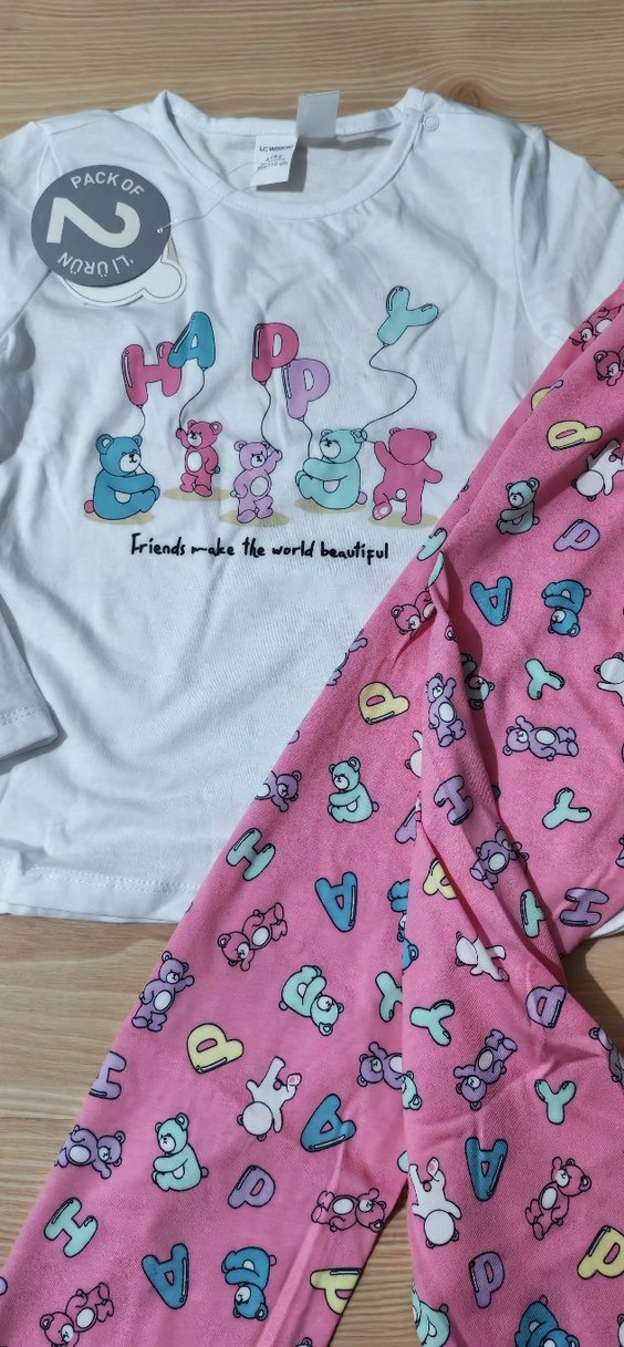 Kız Çocuk Pamuklu Pembe Baskılı Pijama Takımı - Görsel 3