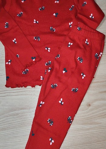 Kız Bebek Kırmızı Desenli Uzun Kollu Takım - Görsel 2