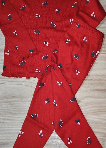 Kız Bebek Kırmızı Desenli Uzun Kollu Takım - Görsel 3