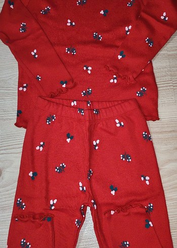 Kız Bebek Kırmızı Desenli Uzun Kollu Takım - Görsel 4