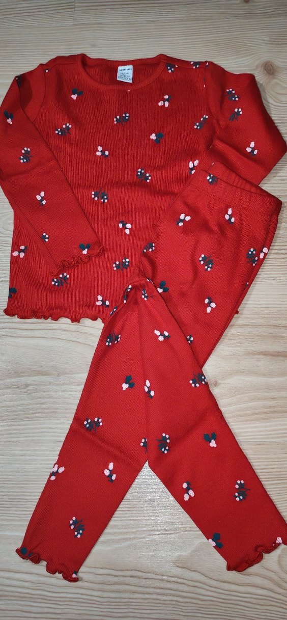 Kız Bebek Kırmızı Desenli Uzun Kollu Takım - Görsel 3