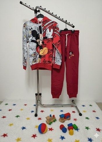 10 Yaş Beden Kızlar için Renkli Mickey Mouse Kapüşonlu Takım
