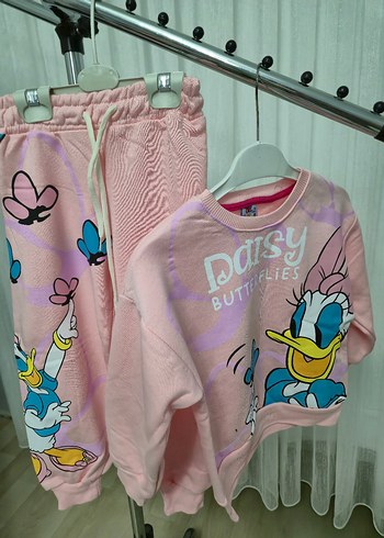 4 Yaş Beden Pembe Kız Çocuk Daisy Baskılı Sweatshirt ve Eşofman
